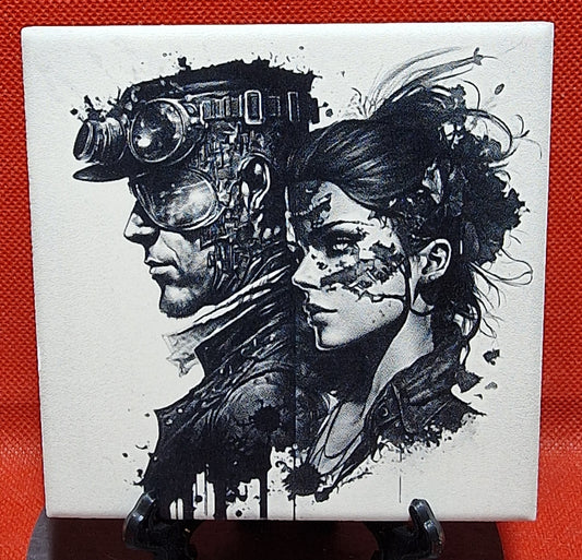 Steampunk Couple Laser engraved coaster/tile