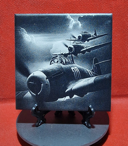 World War II fighter plane Laser engraved coaster/tile v1