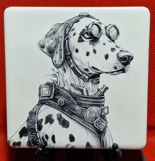 Steampunk Dalmation Laser engraved coaster/tile v2