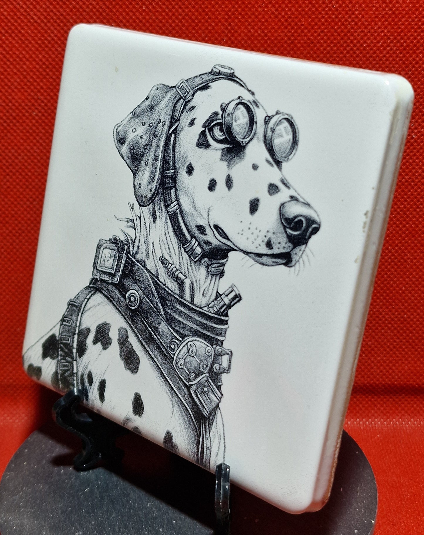 Steampunk Dalmation Laser engraved coaster/tile v2