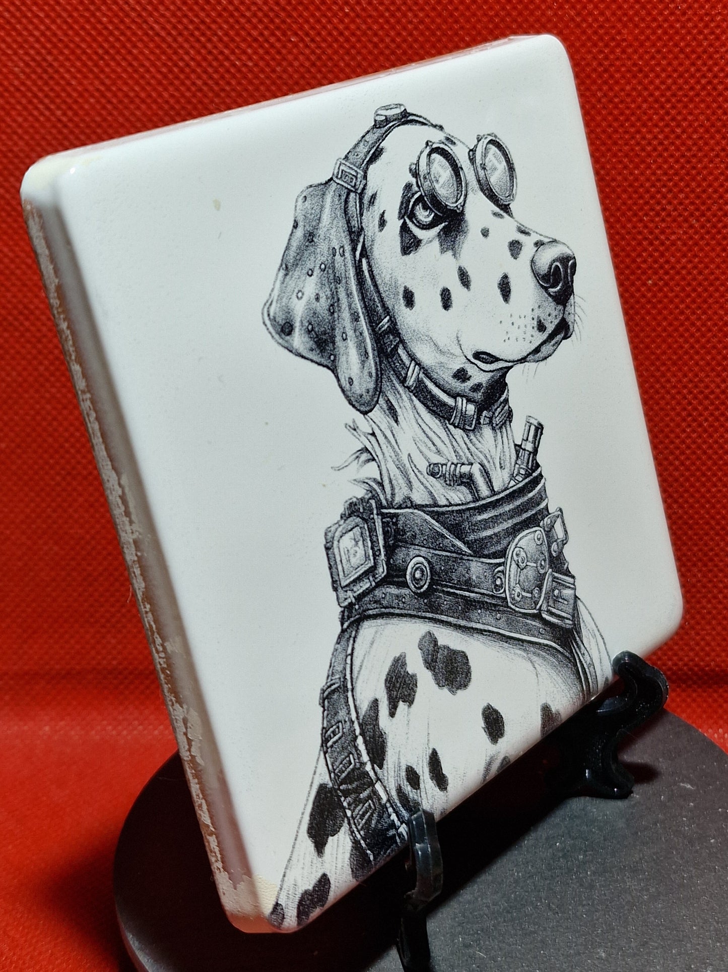 Steampunk Dalmation Laser engraved coaster/tile v2