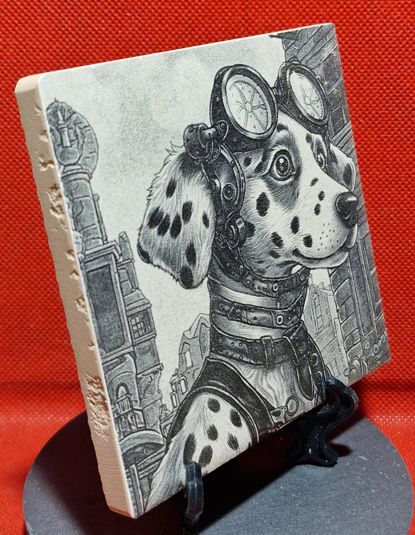 Steampunk Dalmation Laser engraved coaster/tile v1