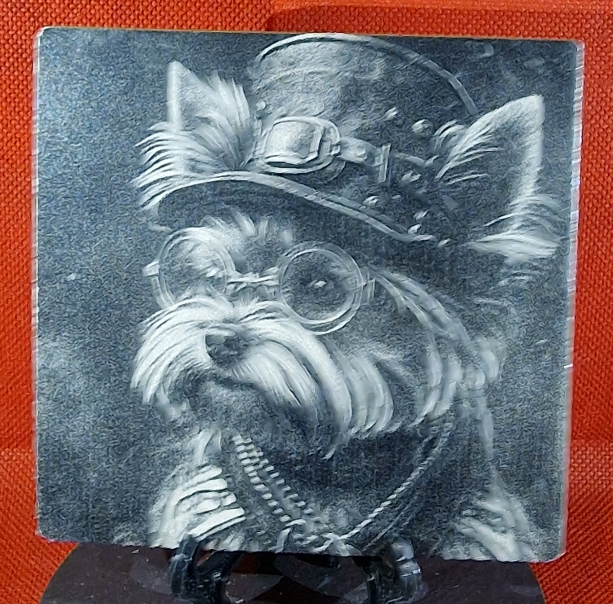 Steampunk Yorkshire Terrier Laser engraved coaster/tile v2