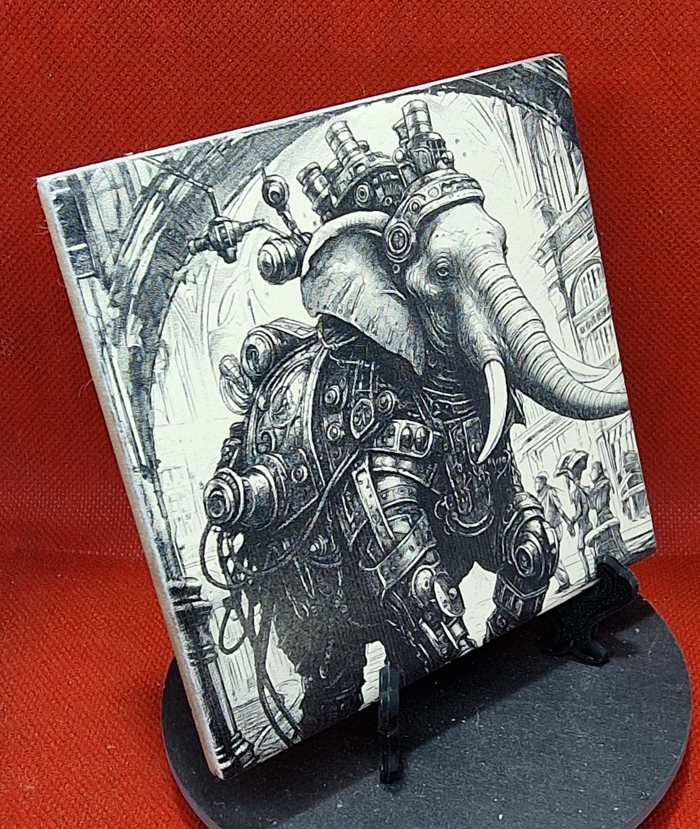 Steampunk Elephant Laser engraved coaster/tile v2