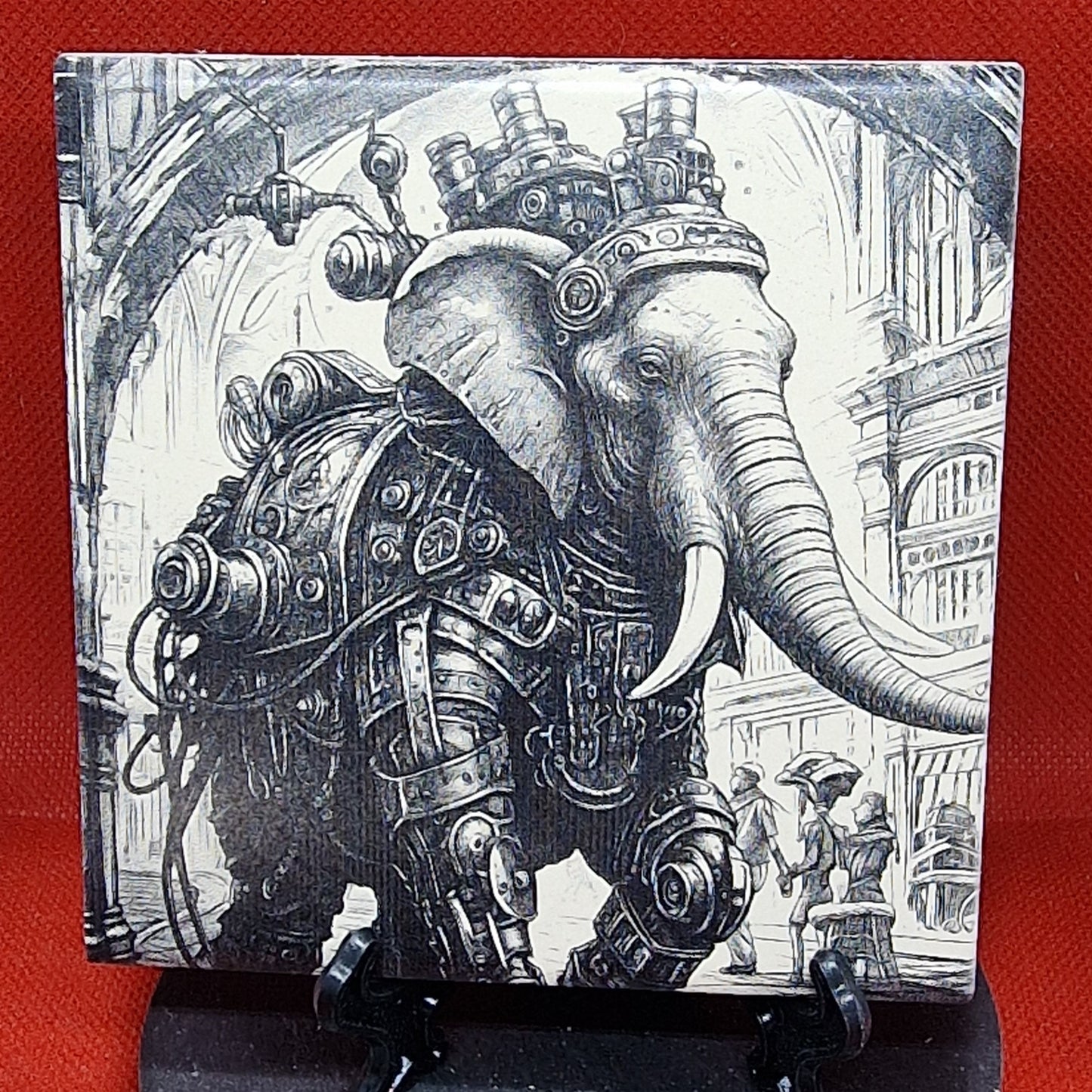 Steampunk Elephant Laser engraved coaster/tile v2