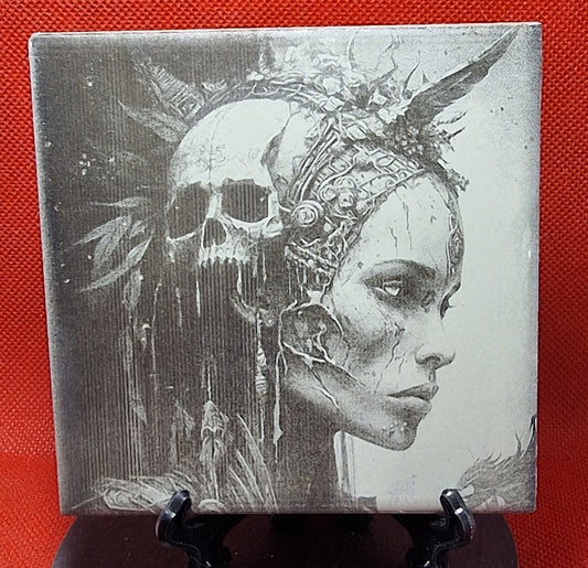 Woman & Skull Fantasy image Laser engraved coaster/tile