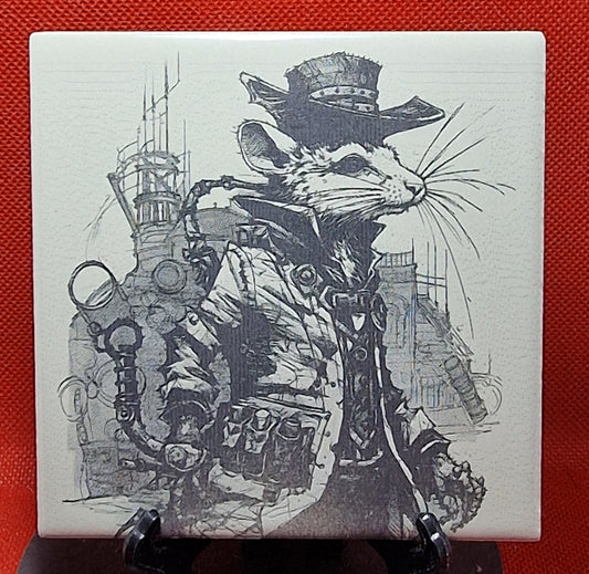 Steampunk Rat Laser engraved coaster/tile