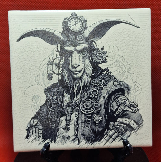 Steampunk Goat Laser engraved coaster/tile