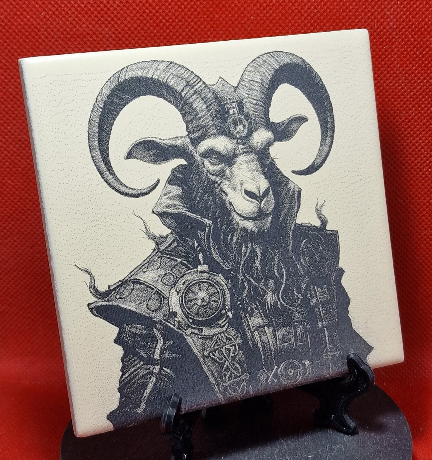 Steampunk Goat Laser engraved coaster/tile