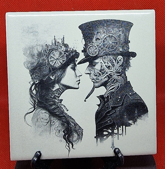 Steampunk Couple Laser engraved coaster/tile