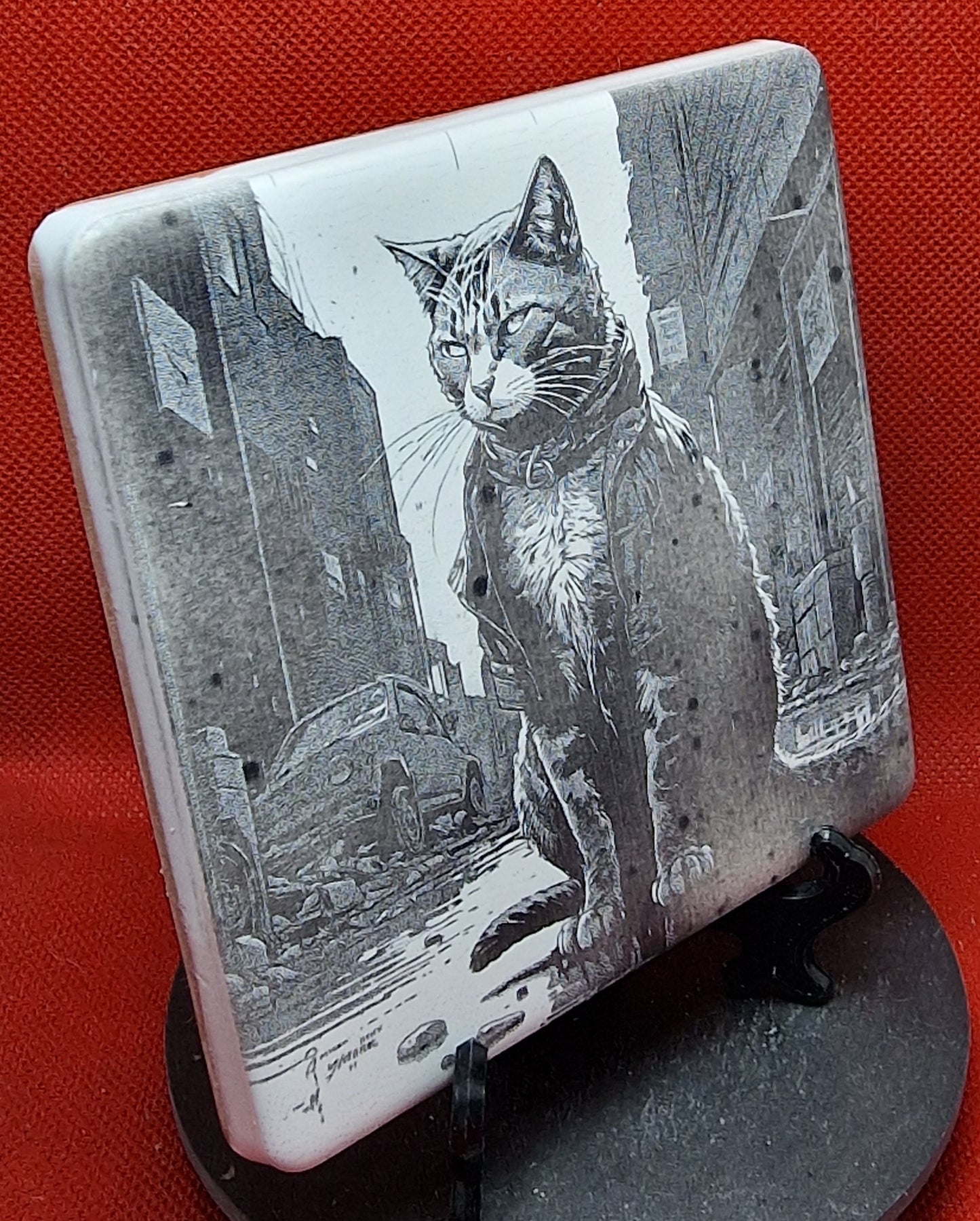 "Street" cat Laser engraved coaster/tile