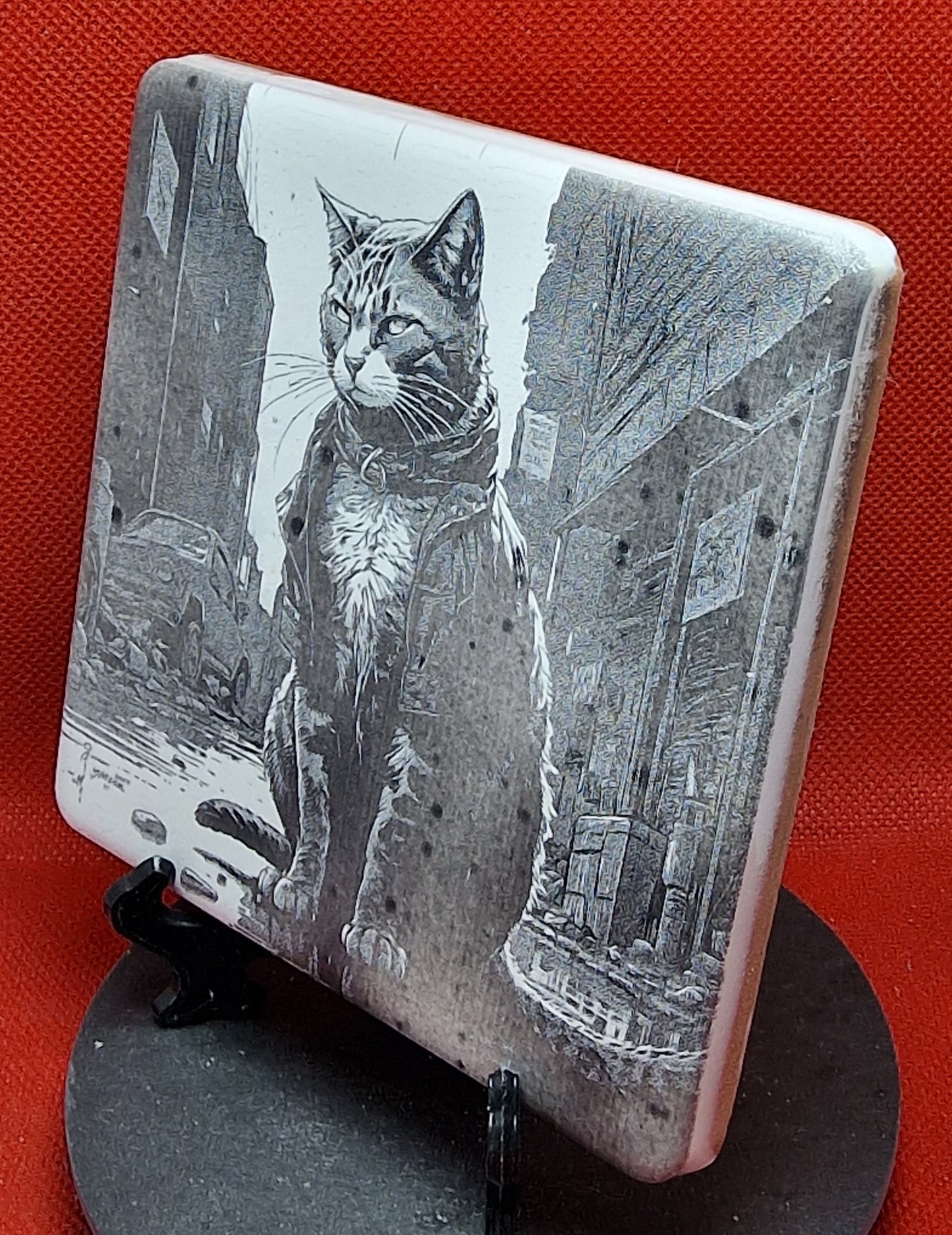 "Street" cat Laser engraved coaster/tile