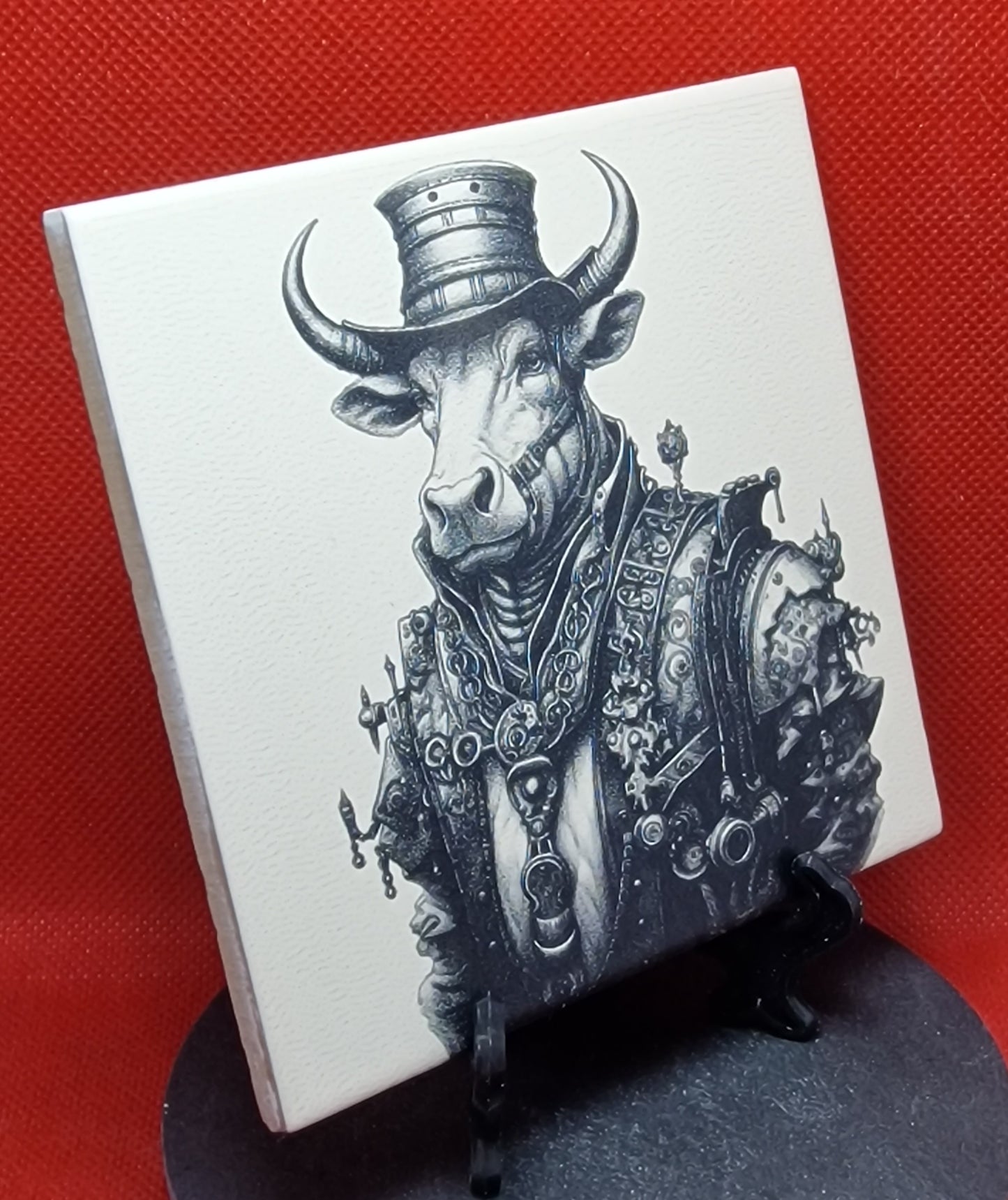 Steampunk Cow Laser engraved coaster/tile