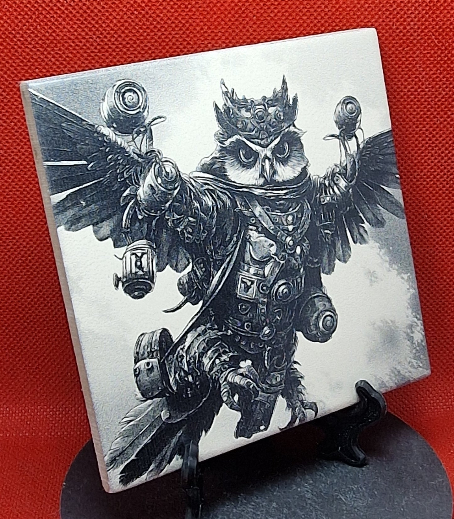 Steampunk Owl in flight Laser engraved coaster/tile v1