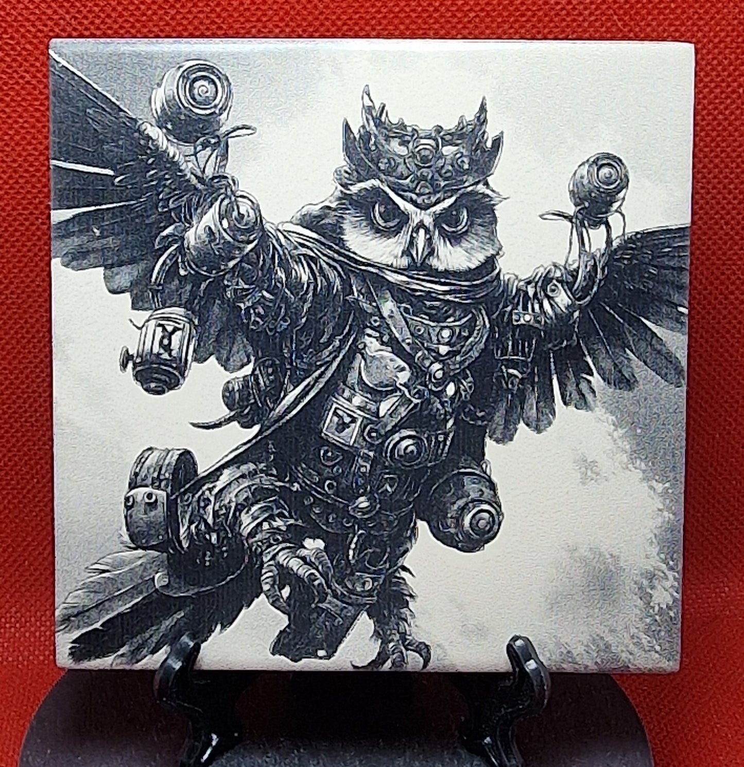 Steampunk Owl in flight Laser engraved coaster/tile v1