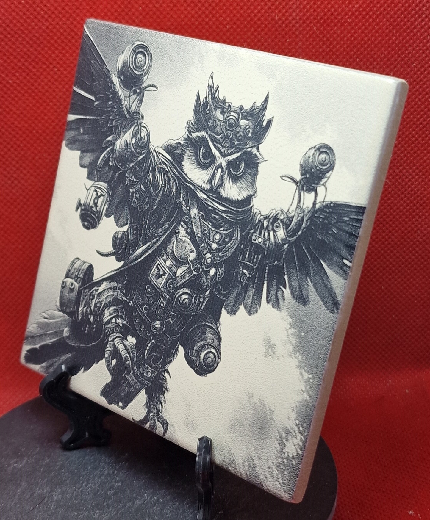 Steampunk Owl in flight Laser engraved coaster/tile v1