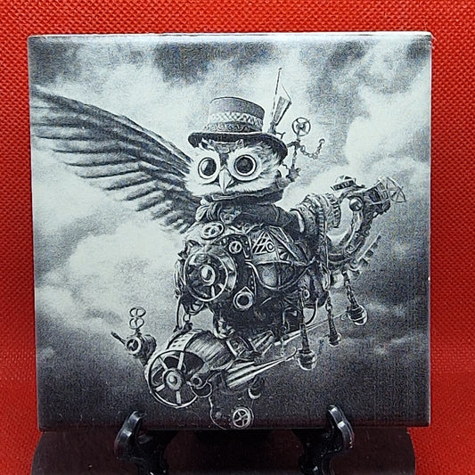 Steampunk Owl Laser engraved coaster/tile