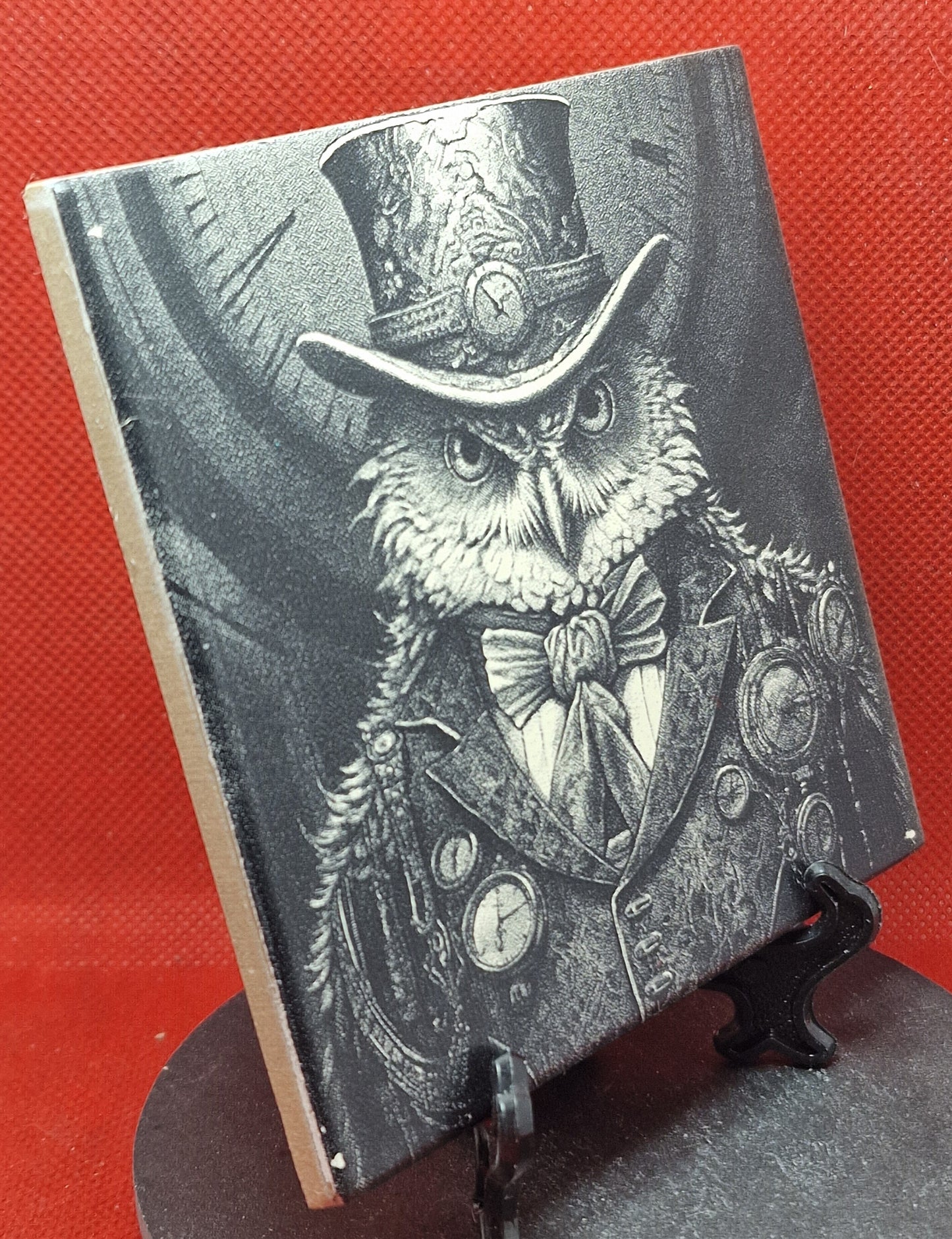 Steampunk Owl Laser engraved coaster/tile v2