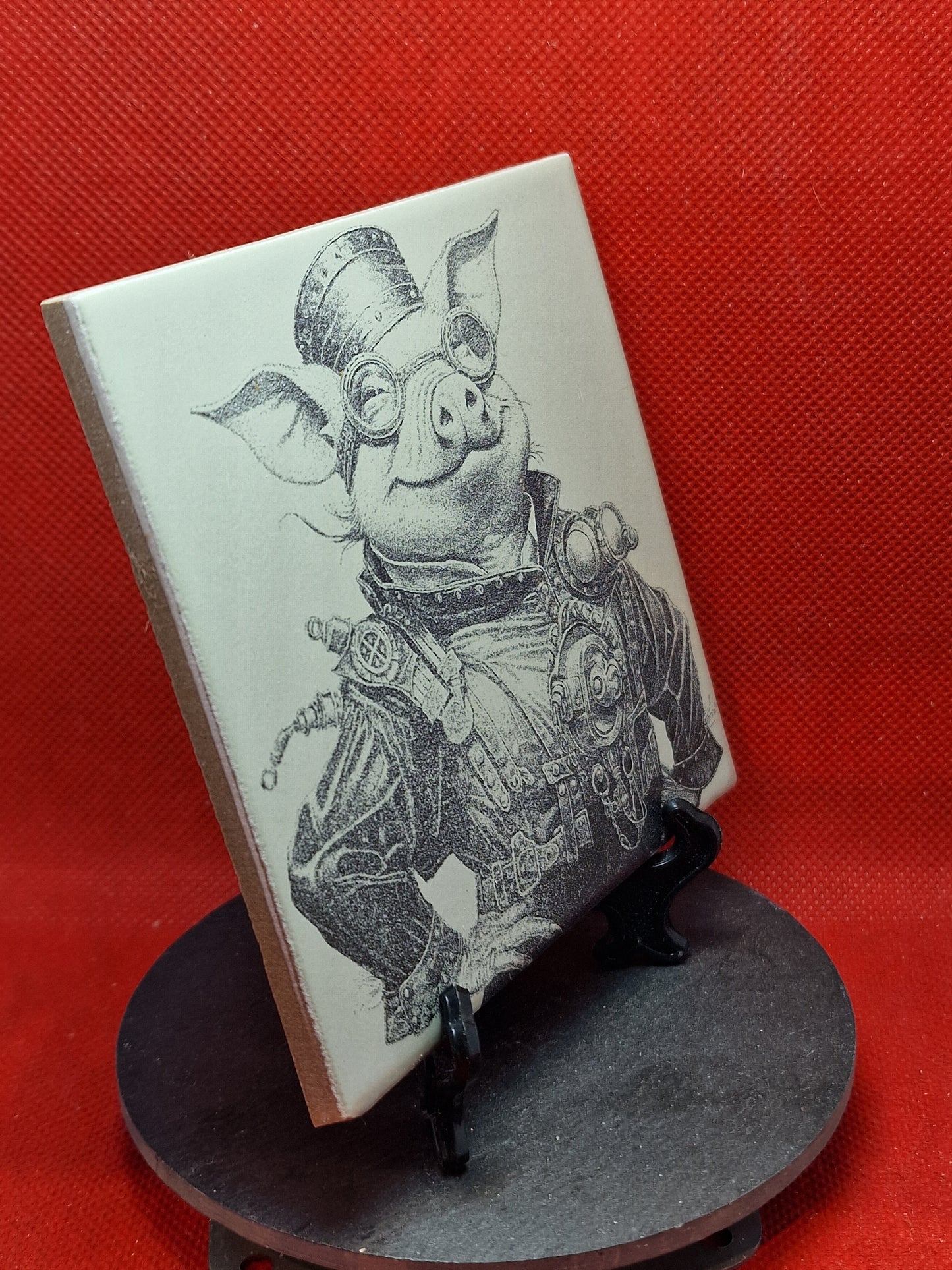 Steampunk Pig Laser engraved coaster/tile