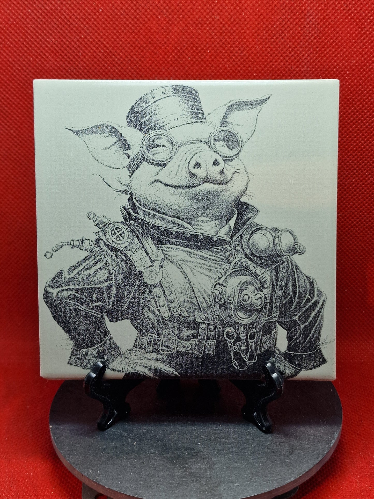 Steampunk Pig Laser engraved coaster/tile