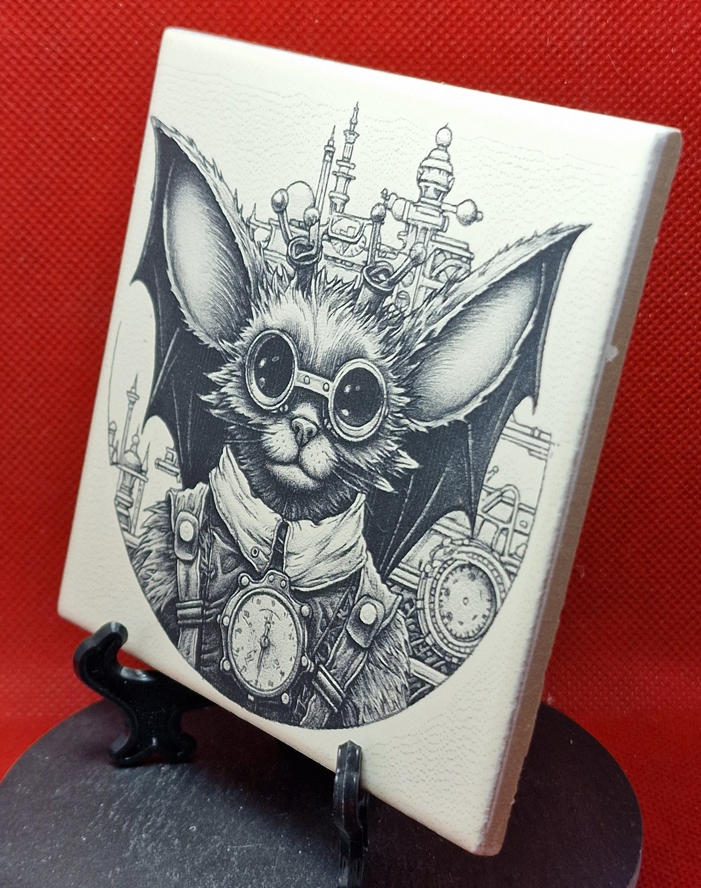 Steampunk Bat Laser engraved coaster/tile