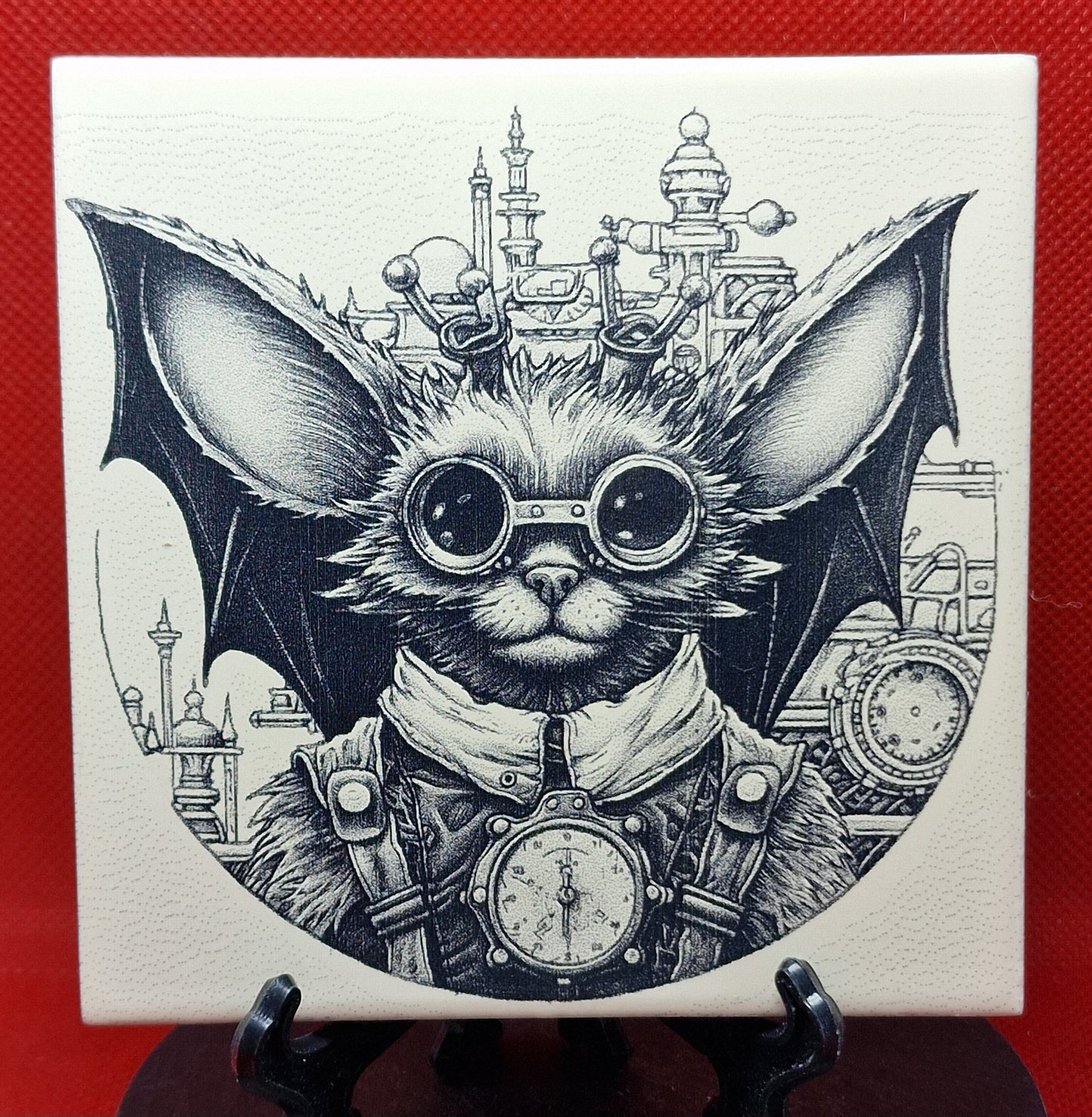 Steampunk Bat Laser engraved coaster/tile