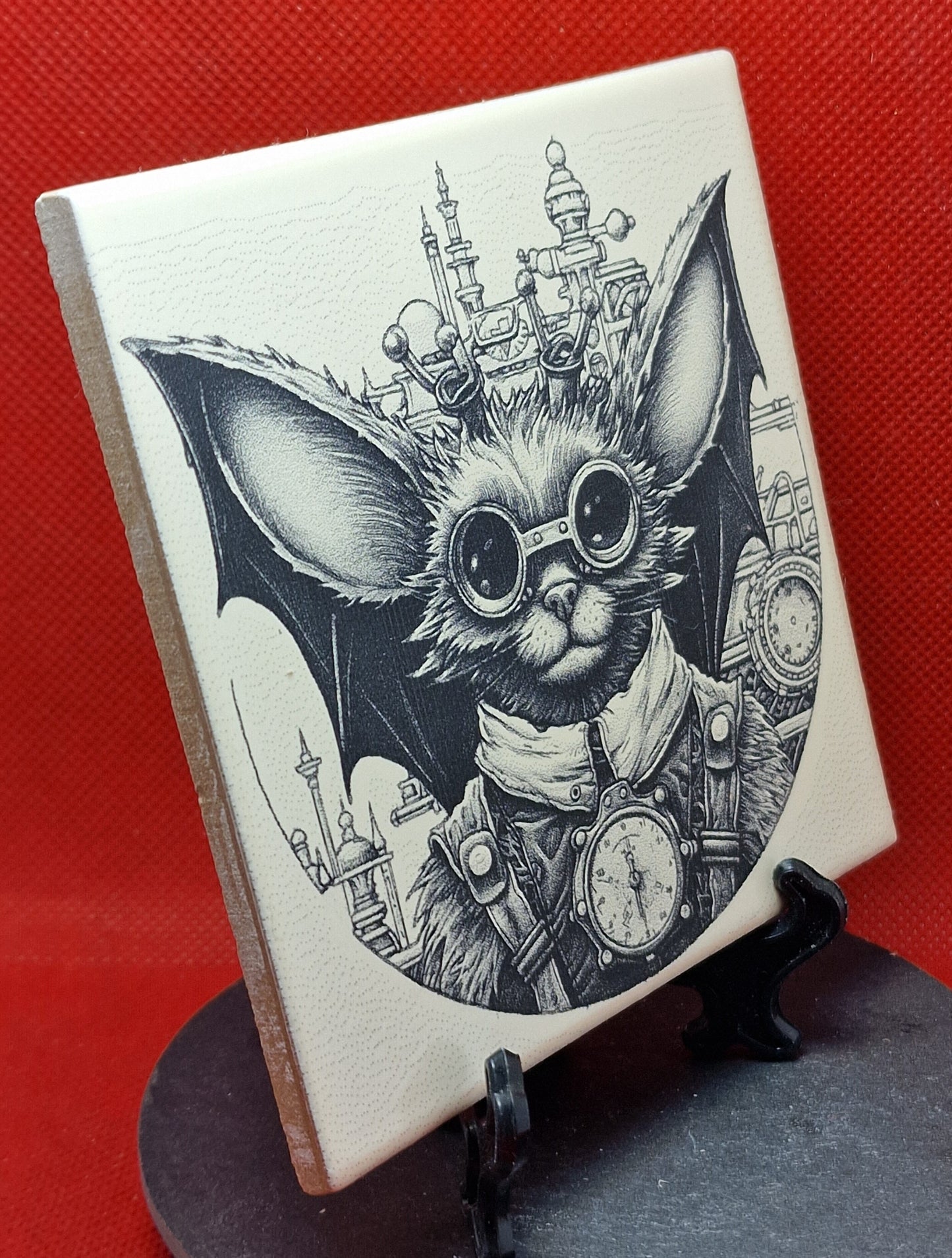 Steampunk Bat Laser engraved coaster/tile