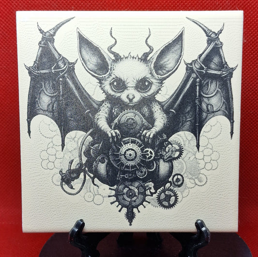 Steampunk Bat Laser engraved coaster/tile