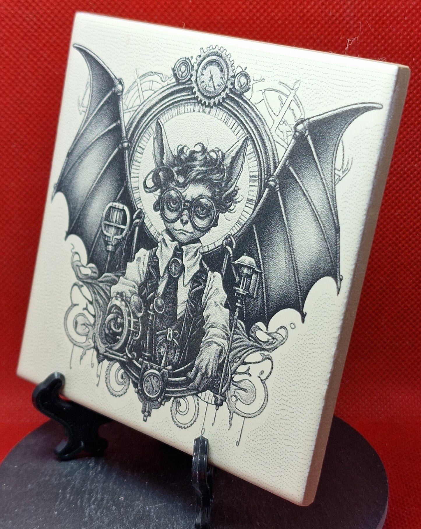 Steampunk Bat Laser engraved coaster/tile