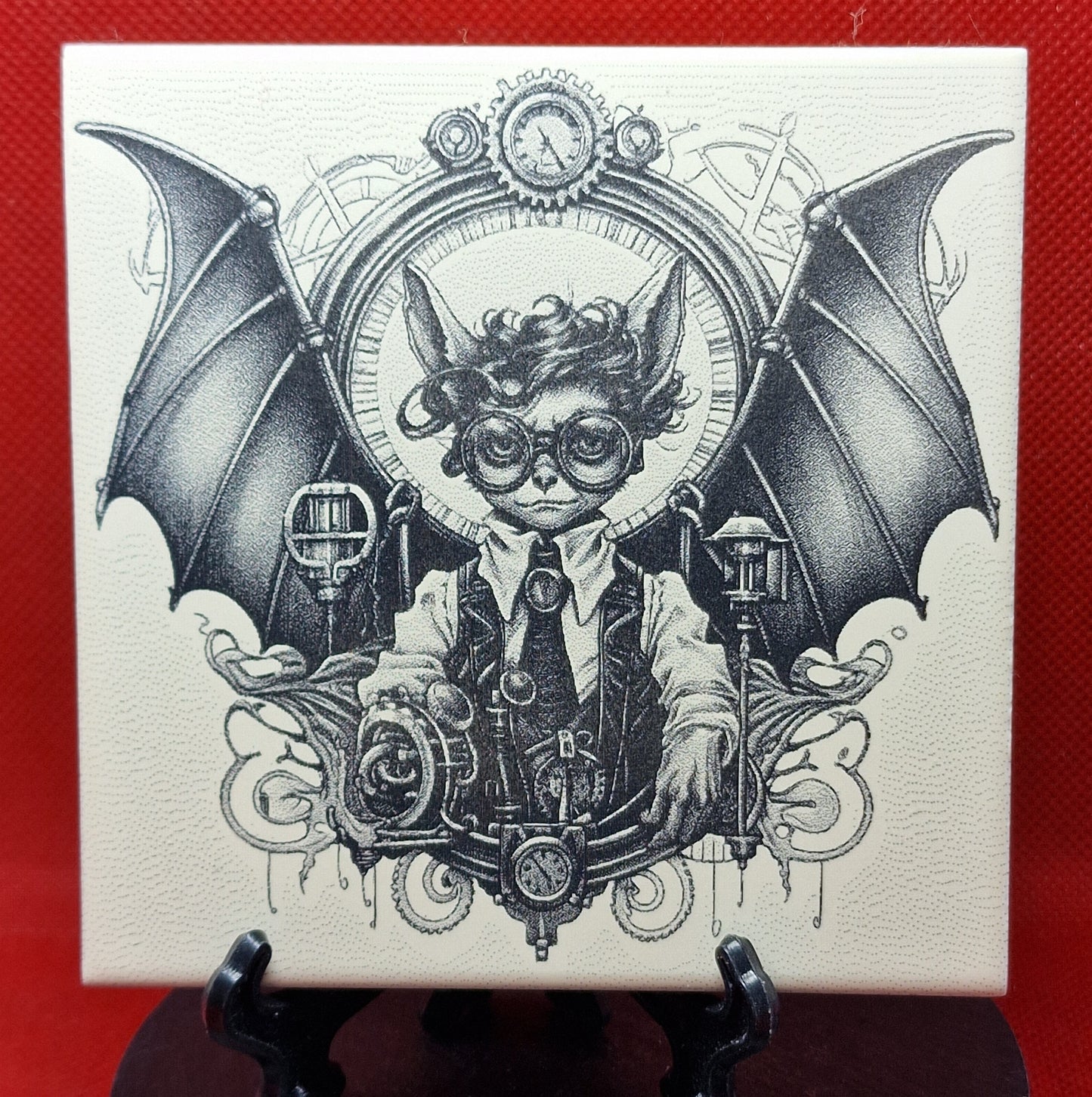 Steampunk Bat Laser engraved coaster/tile