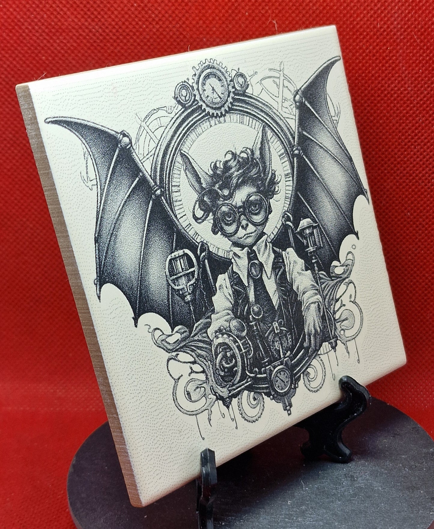 Steampunk Bat Laser engraved coaster/tile