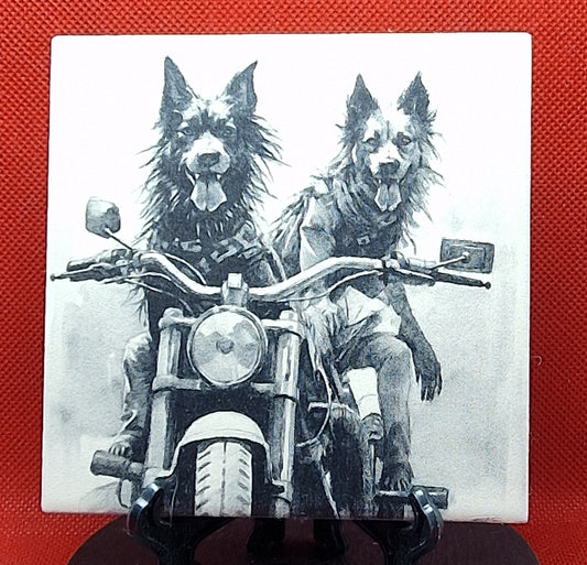 Biker Dogs Laser engraved coaster/tile