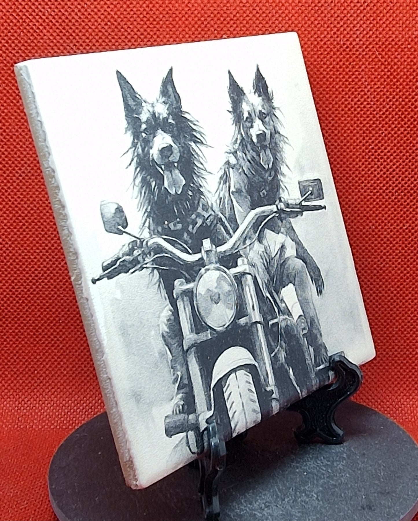 Biker Dogs Laser engraved coaster/tile