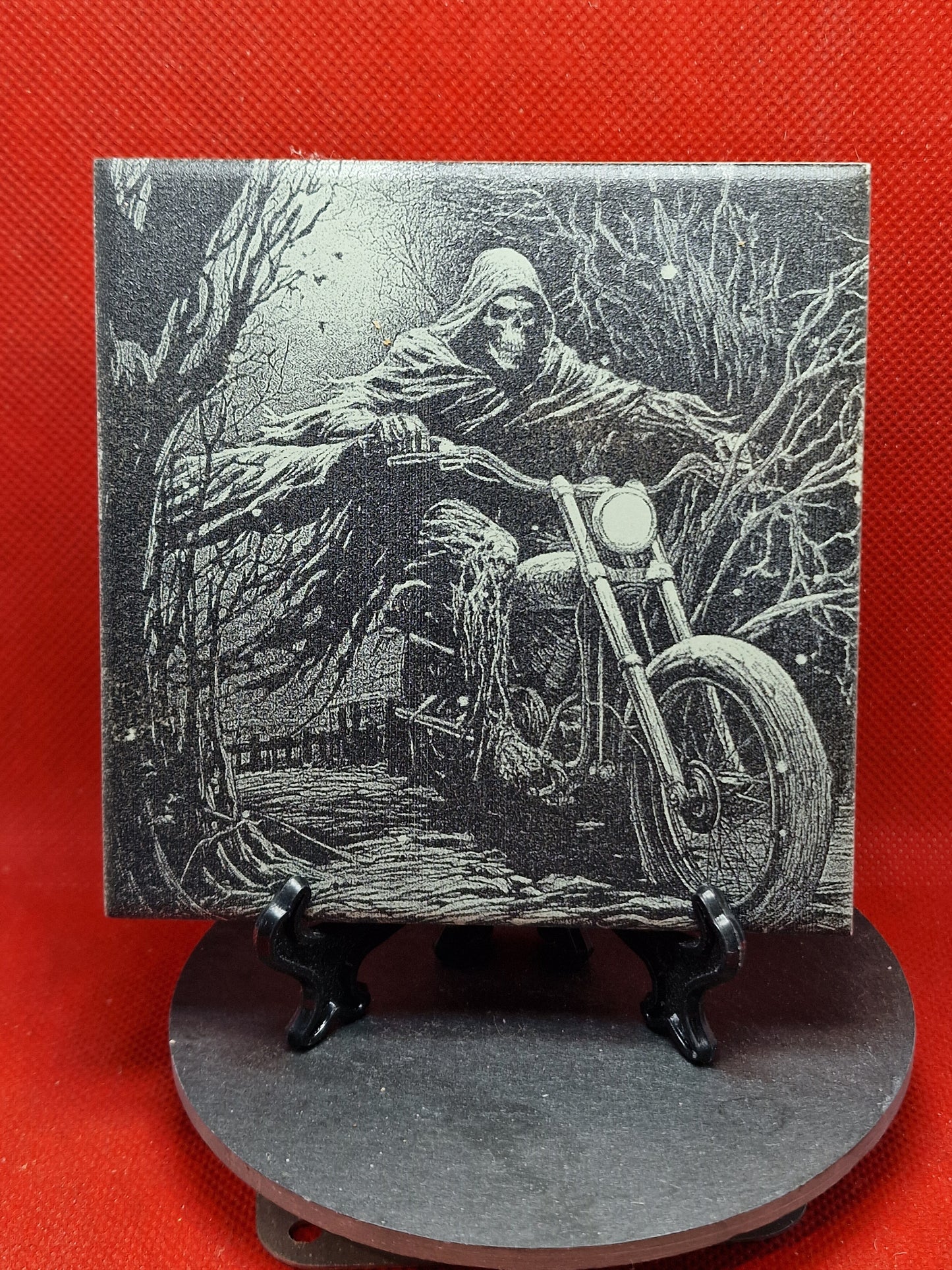 Biker - Grim Reaper Laser engraved coaster/tile