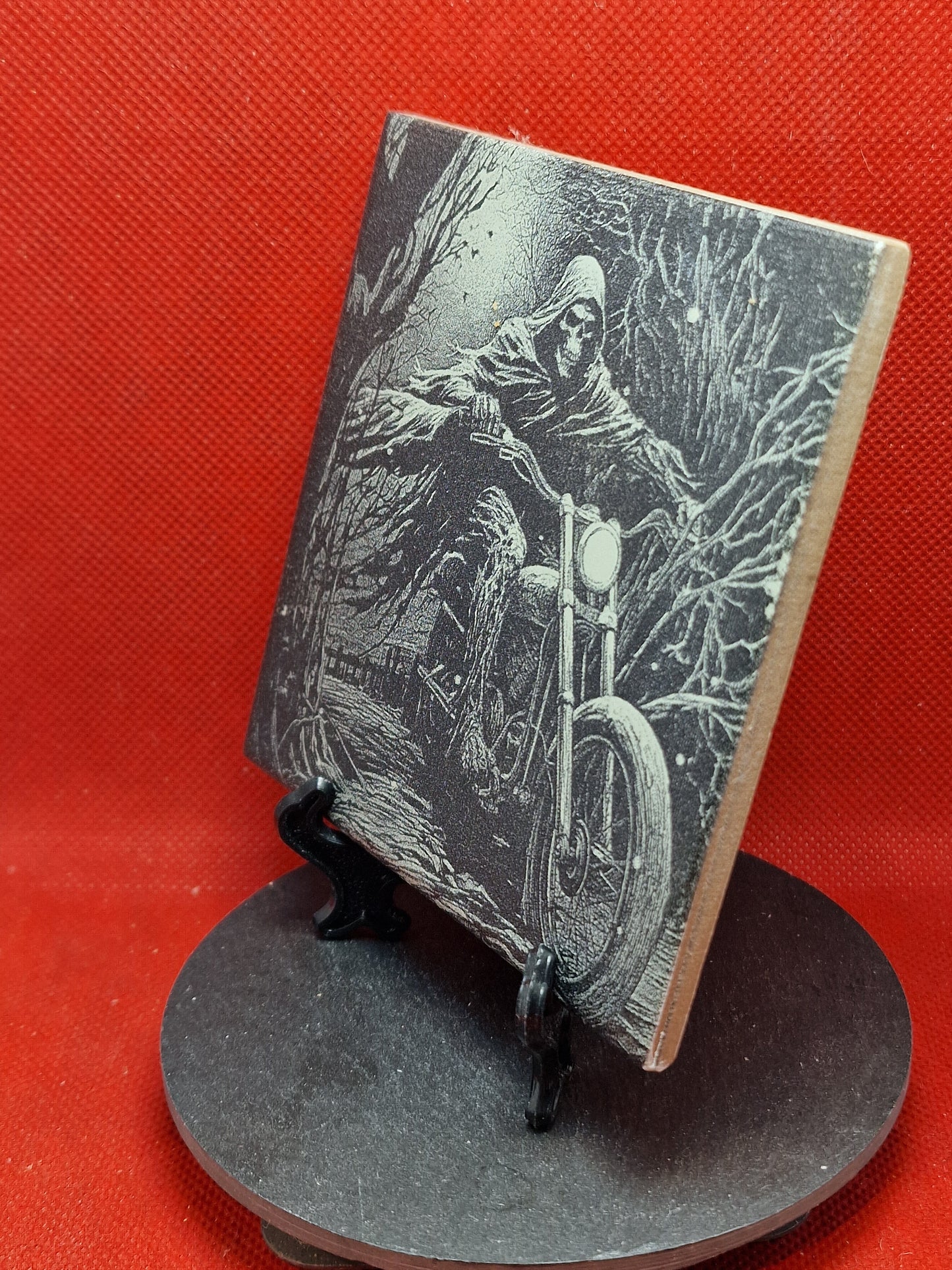 Biker - Grim Reaper Laser engraved coaster/tile