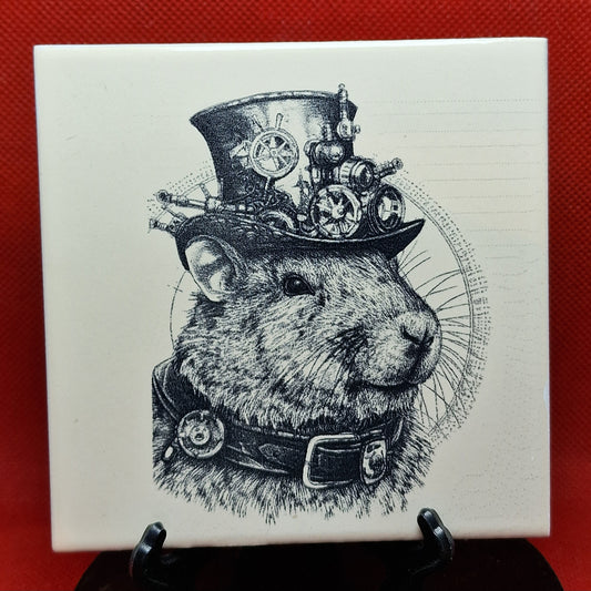 Steampunk Capybara Laser engraved coaster/tile