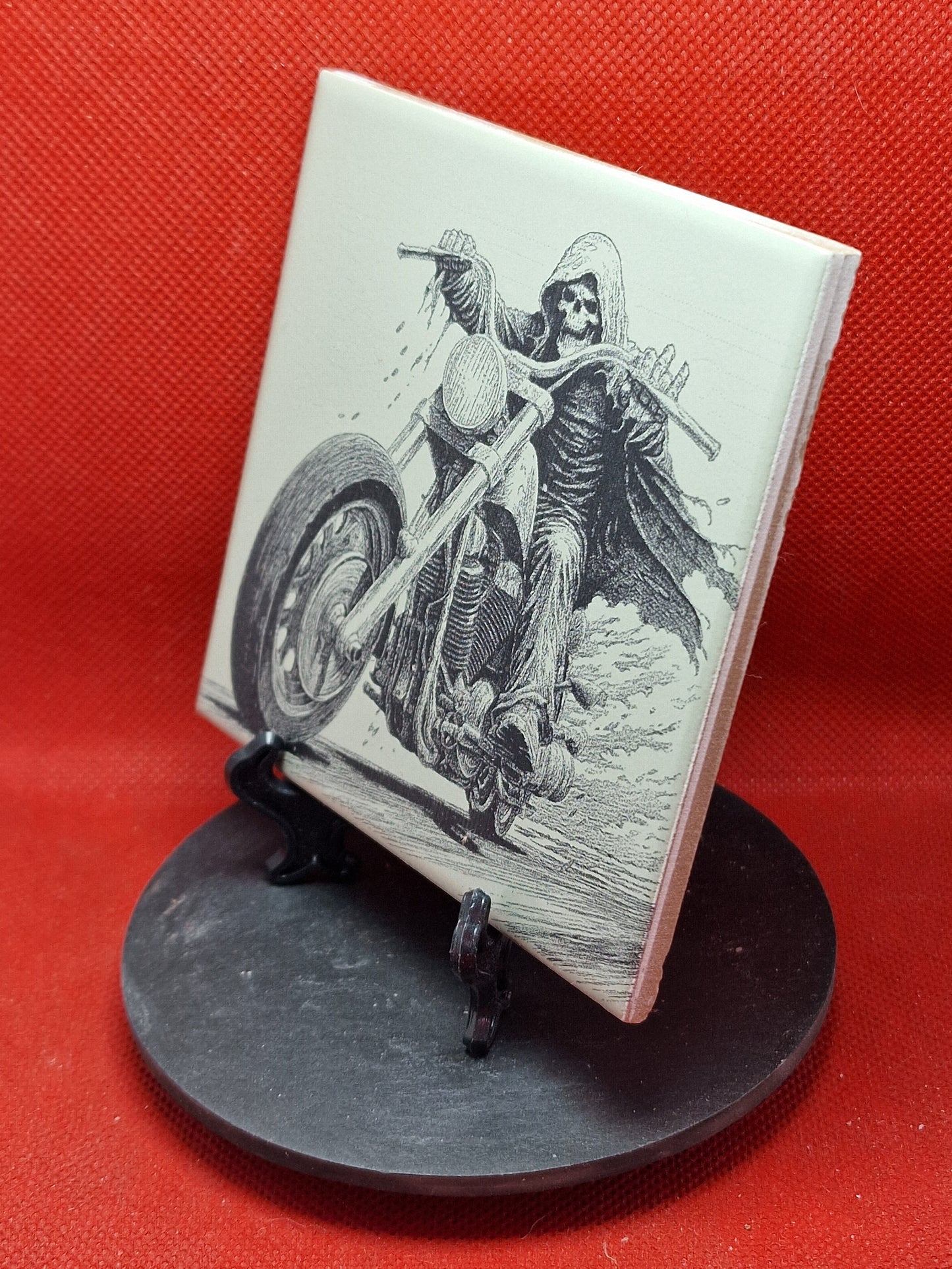 Biker Skeleton Laser engraved coaster/tile