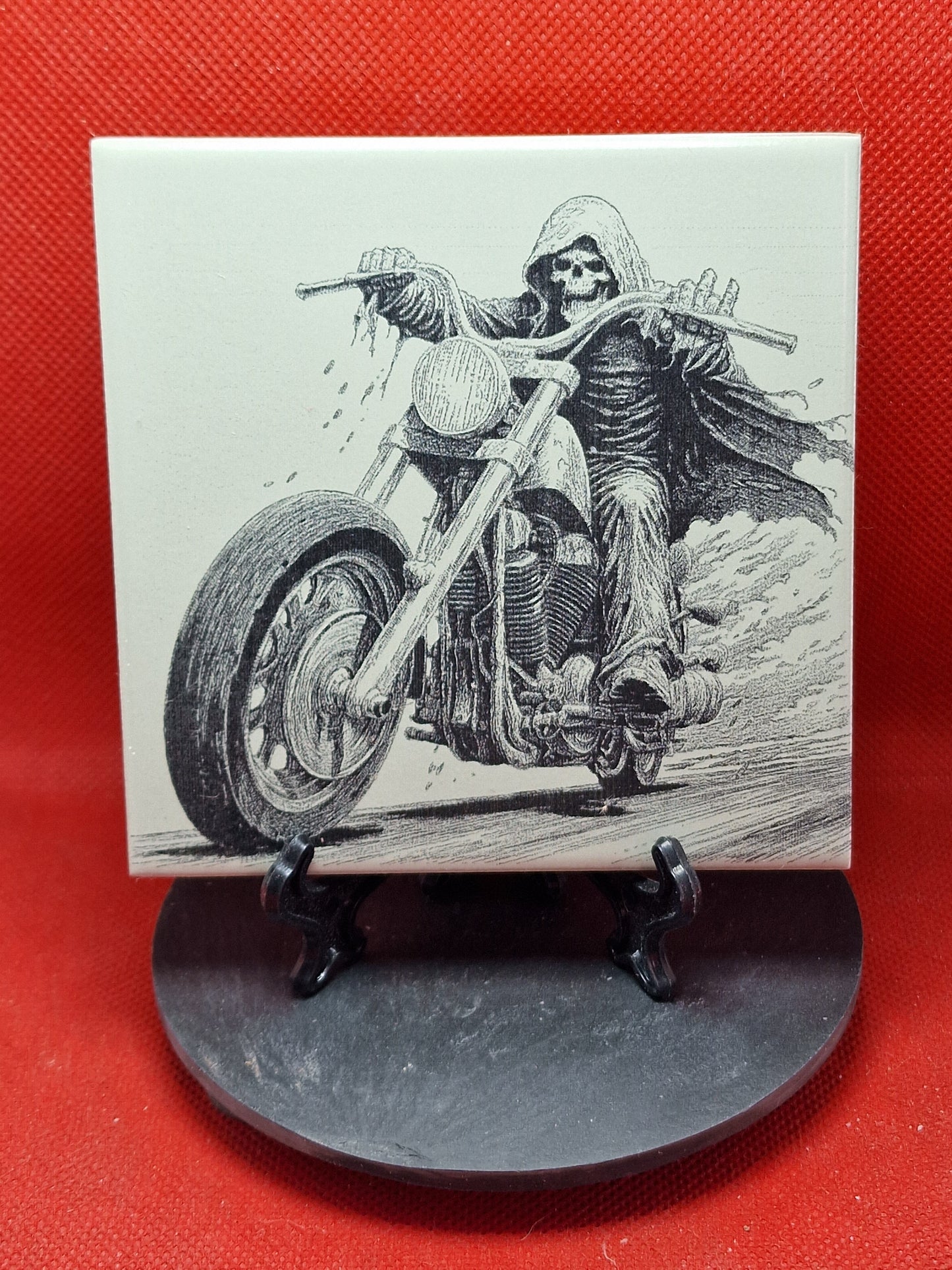 Biker Skeleton Laser engraved coaster/tile