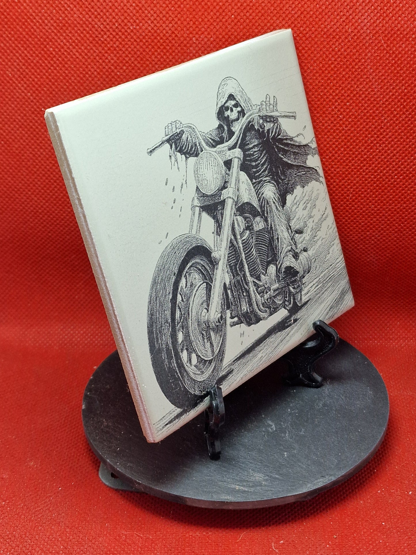 Biker Skeleton Laser engraved coaster/tile