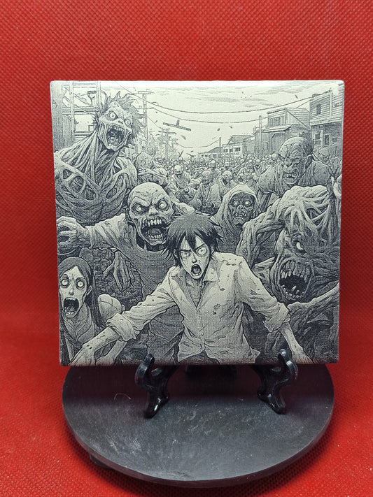 Zombie Manga Scene Laser engraved coaster/tile