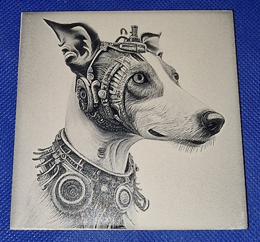 Steampunk Dog - Whippet Laser engraved coaster/tile