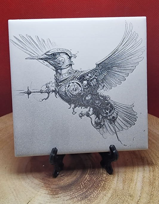 Steampunk - Humming Bird Laser engraved coaster/tile