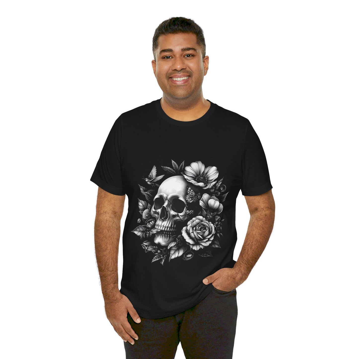 Short Sleeve Tee - Skull and Flowers