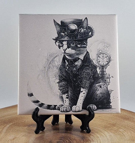 Steampunk Cat Laser engraved coaster/tile