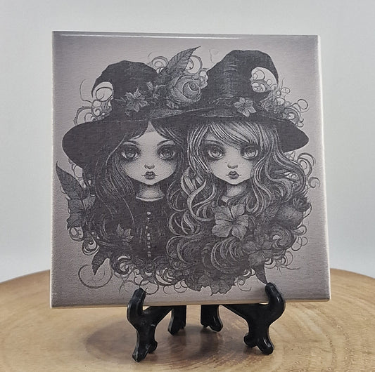 Witch - two cute cartoon style Laser engraved coaster/tile