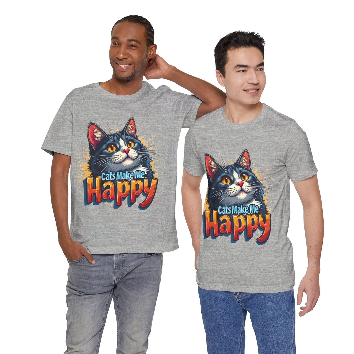 Short Sleeve Tee - Cats Make Me Happy -  Cat Lovers Quote Shirt