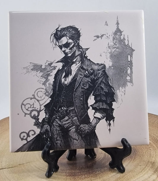 Male Vampire Laser engraved coaster/tile