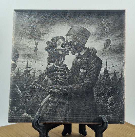 Zombie Couple - till death do us not part Laser engraved coaster/tile