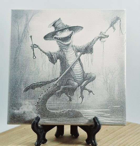 Witchy Crocodile Laser engraved coaster/tile