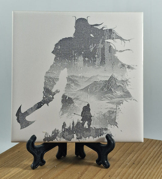 Viking Silhouette Laser engraved coaster/tile